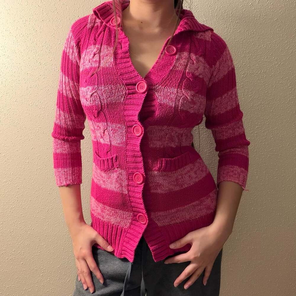 Cherry Stix Cardigan Size 6X Pink Striped Hooded Sweater
